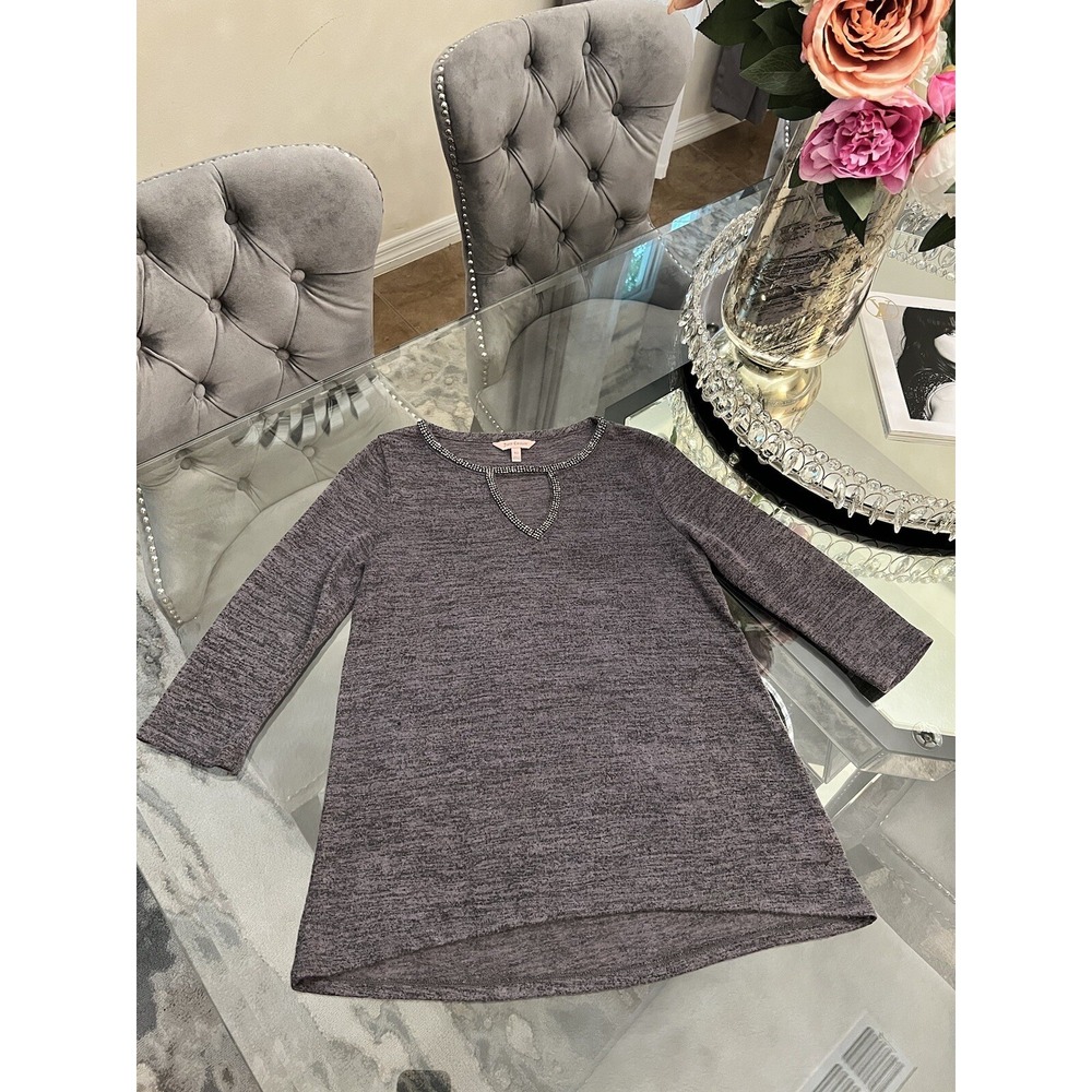 Juicy Couture Womens Top XS Gray Embellished Keyhole Long Sleeve Casual